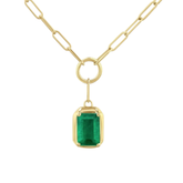 14 Karat Yellow Gold Paperclip Chain with Emerald Pendant